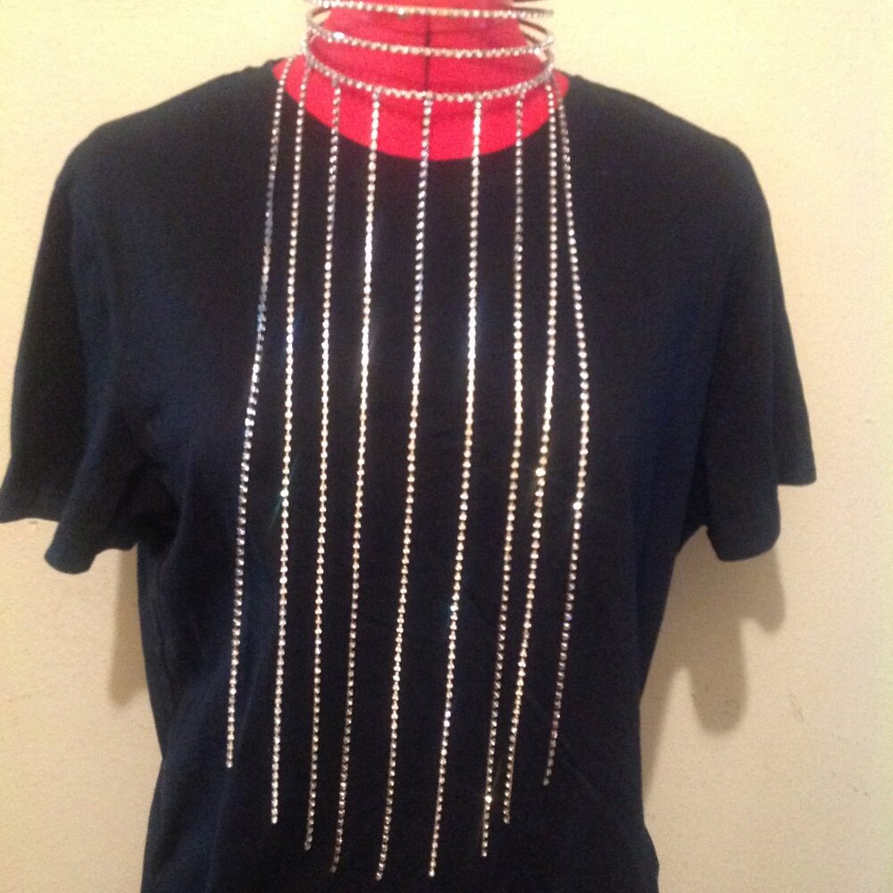 Retro Long Dropped 9-Row Rhinestone Choker Bib Necklace